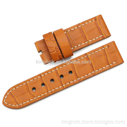 24mm genuine calf leather alligator grain watch band for panerai watch strap stainless steel watch band leather watch strap